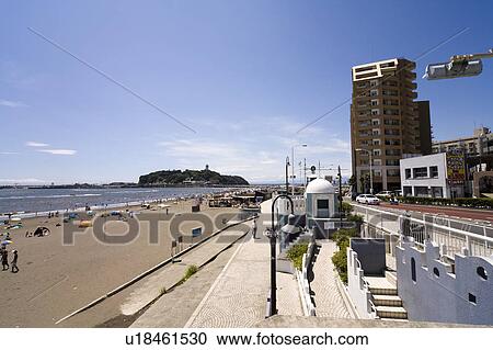 Stock Image - Enoshima beach, Kanagawa Prefecture, Honshu, Japan. Fotosearch