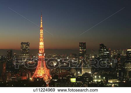 Stock Photo - Evening View of Tokyo Tower and Cityscape. Fotosearch