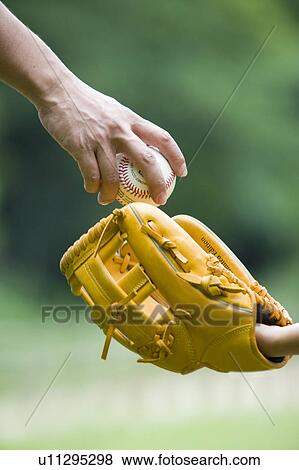 Stock Photo - Father handing over baseball to son. Fotosearch