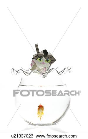 Goldfish and cat figure, white background, copy space View Large Photo Image Stock Image - Goldfish and cat figure, white background, copy space. Fotosearch