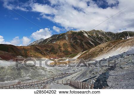 Stock Image - Hell valley and Mt. Bessan, Toyama Prefecture, Honshu, Japan. Fotosearch