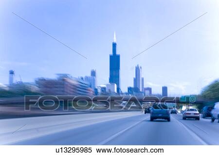 Highway heading to Chicago, Illinois, USA View Large Photo Image Stock Photography - Highway heading to Chicago, Illinois, USA. Fotosearch