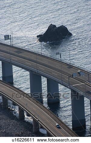 Stock Image - Hokuriku National Expressway and Sea. Fotosearch