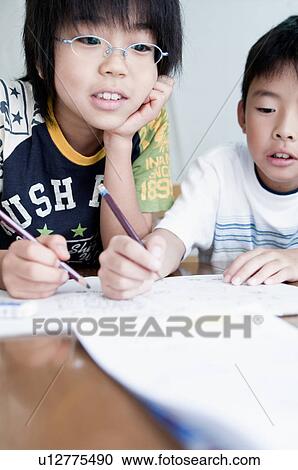 Kids doing homework, Japan View Large Photo Image Stock Image - Kids doing homework, Japan. Fotosearch