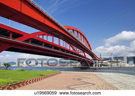 Stock Photo - Kobe Ohashi Bridge and Kobe port, Hyogo Prefecture, Honshu, Japan. Fotosearch