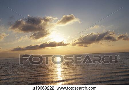 Stock Image - Lake Biwa at dawn, Shiga Prefecture, Honshu, Japan. Fotosearch