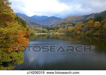 Stock Photo - Lake Daigenta-Ko in Autumn. Fotosearch