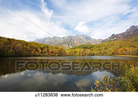 Stock Photo - Lake Kagami (mirror) in autumn, Nagano Prefecture, Honshu, Japan. Fotosearch