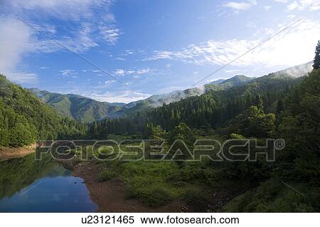 Stock Photography - Lake Kuzuryu in the morning, Fukui Prefecture, Honshu, Japan. Fotosearch