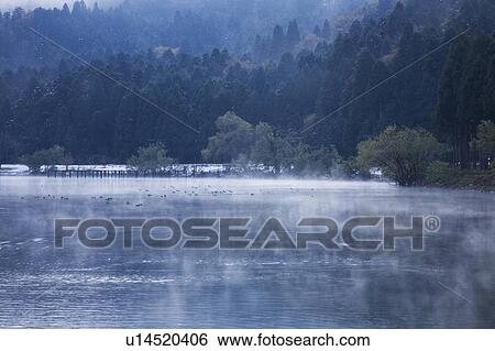 Stock Photograph - Lake Yogo at dawn, Shiga Prefecture, Honshu, Japan. Fotosearch