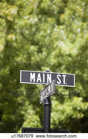Stock Photo - Main street road sign, Iowa, USA. Fotosearch