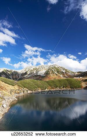 Stock Image - Mikuriga pond and Tateyama mountain range, Toyama Prefecture, Honshu, Japan. Fotosearch