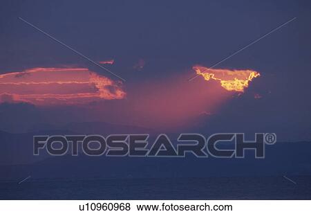 Stock Photo - Mountain range at dusk, Shiga Prefecture, Honshu, Japan. Fotosearch