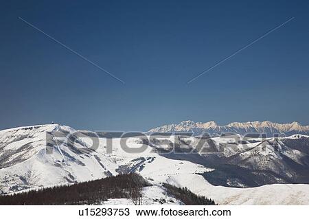Stock Image - Mt. Kuruma and Hida mountains, Nagano Prefecture, Honshu, Japan. Fotosearch