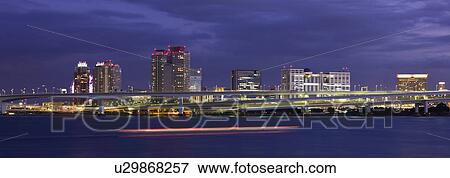 Stock Photo - Odaiba at night, Minato Ward, Tokyo Prefecture, Honshu, Japan. Fotosearch