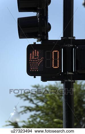 Picture - Pedestrian Crossing Sign, Chicago, Illinois, USA. Fotosearch