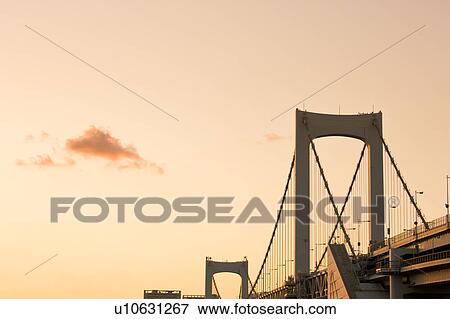 Rainbow bridge at dusk, Tokyo Prefecture, Honshu, Japan View Large Photo Image Stock Photo - Rainbow bridge at dusk, Tokyo Prefecture, Honshu, Japan. Fotosearch
