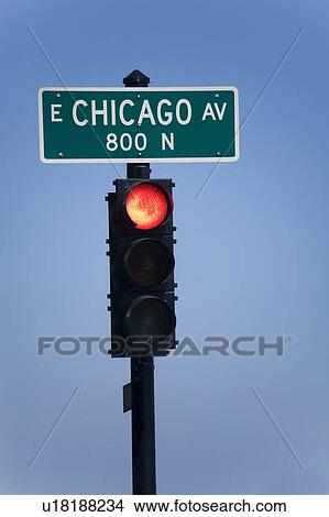 Picture - Red light, Chicago Illinois, USA. Fotosearch