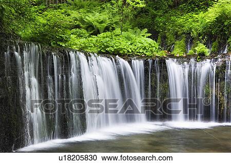Stock Image - Shiraito waterfall, Nagano Prefecture, Honshu, Japan. Fotosearch
