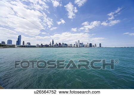 Stock Image - Skyline of Chicago from Lake Michigan, Illinois, USA. Fotosearch