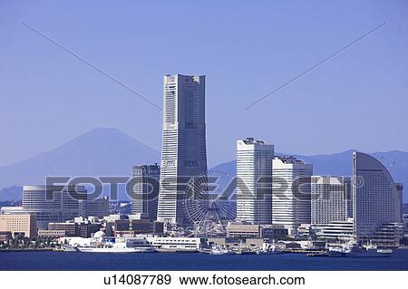 Skyline of Minatomirai, Yokohama City and Mt. Fuji, Kanagawa Prefecture, Honshu, Japan View Large Photo Image Stock Photo - Skyline of Minatomirai, Yokohama City and Mt. Fuji, Kanagawa Prefecture, Honshu, Japan. Fotosearch