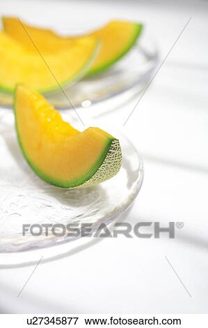 Stock Photo - Sliced melon, Kanagawa Prefecture, Honshu, Japan. Fotosearch