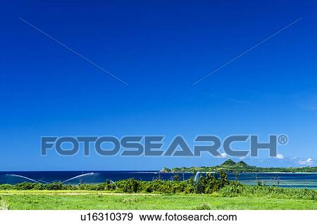 Stock Photo - Sprinkler and sea, Okinawa Prefecture, Japan. Fotosearch