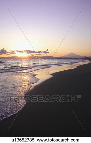 Stock Photography - Sunset at Shonan Coastline, Kanagawa Prefecture, Honshu, Japan. Fotosearch