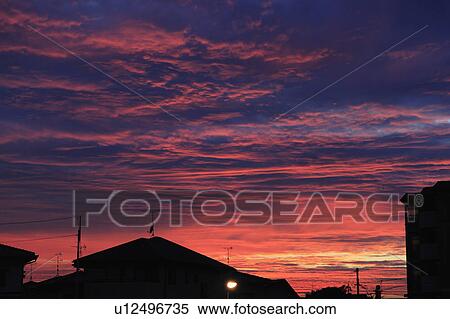 Sunset Sky Over Houses View Large Photo Image Stock Photography - Sunset Sky Over Houses. Fotosearch