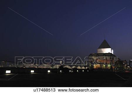 Stock Image - Takeshiba pier at night, Minato Ward, Tokyo Prefecture, Honshu, Japan. Fotosearch