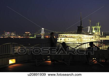 Stock Photo - Takeshiba pier at night, Minato Ward, Tokyo Prefecture, Honshu, Japan. Fotosearch