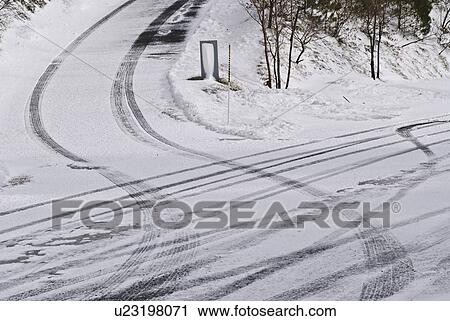 Tire Tracks in Snow View Large Photo Image Stock Image - Tire Tracks in Snow. Fotosearch
