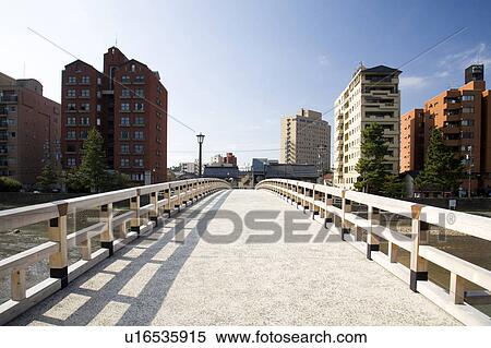 Stock Photography - Umenohashi Bridge over Asanogawa river, Ishikawa Prefecture, Honshu, Japan. Fotosearch