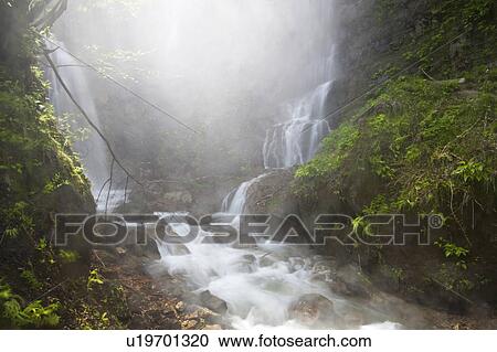 Stock Image - Waterfall Running into the River. Fotosearch