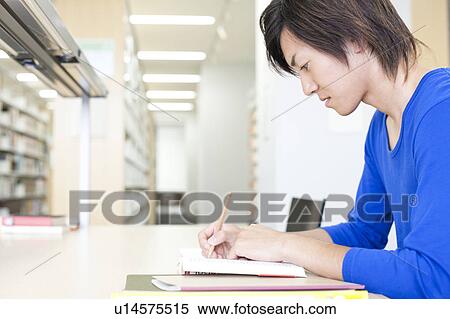 Young man studying in a library, Japan View Large Photo Image Stock Photography - Young man studying in a library, Japan. Fotosearch