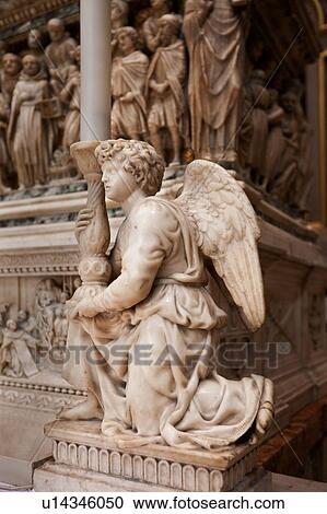 Close up view of ornate carved marble sarcophagus, showing kneeling angel, in chapel of San Domenico, Bologna Italy View Large Photo Image Stock Image - Close up view of ornate carved marble sarcophagus, showing kneeling angel, in chapel of San Domenico, Bologna Italy. Fotosearch