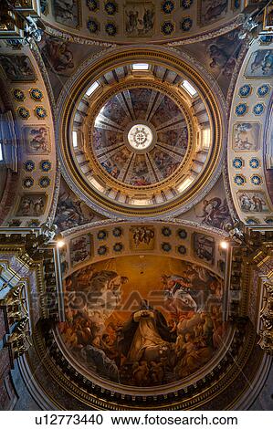 Stock Image - Frescoed ornate ceiling and cupola of chapel of San Domenico, Bologna Italy. Fotosearch