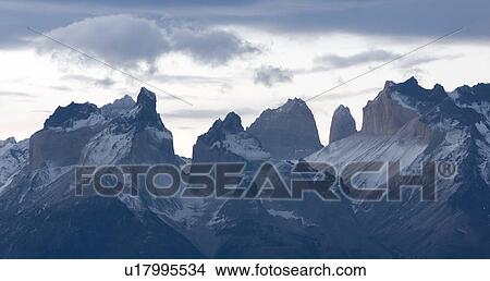 Picture - Monochromatic detail of Cerro Paine Grande, Los Torres, Los Cuernos, sunset, Torres del Paine, Southern Chile, Patagonia. Fotosearch