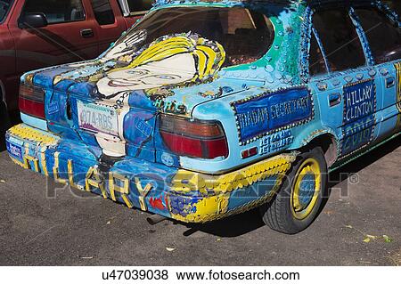 Arizona, Bisbee, April 6, 2015, Hillary Car, custom car promoting 2016 Presidential Election View Large Photo Image Stock Photo - Arizona, Bisbee, April 6, 2015, Hillary Car, custom car promoting 2016 Presidential Election. Fotosearch