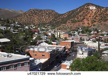Stock Photo - Arizona, Bisbee, USA, April 6, 2015, overlook of copper town turned arts town. Fotosearch