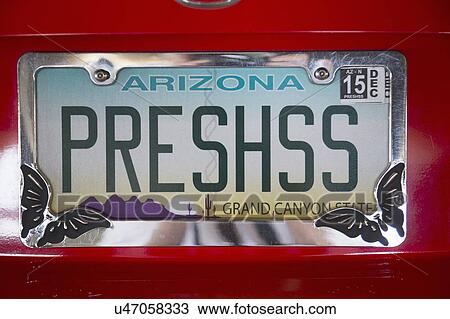 Stock Image - Arizona, Tucson, USA, vanity license plate. Fotosearch