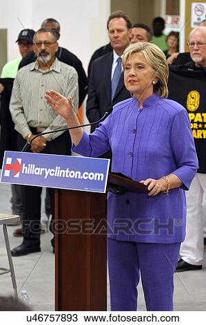 Stock Image - HENDERSON, NV - OCTOBER 14, 2015: Democratic U. S. presidential candidate & former Secretary of State Hillary Clinton speaks at International Union of Painters and Allied Trades (IUPAT) training center. Fotosearch