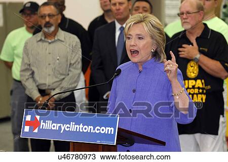 Stock Image - HENDERSON, NV - OCTOBER 14, 2015: Democratic U. S. presidential candidate & former Secretary of State Hillary Clinton speaks at International Union of Painters and Allied Trades (IUPAT) training center. Fotosearch