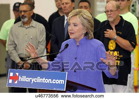 Stock Photograph - HENDERSON, NV - OCTOBER 14, 2015: Democratic U. S. presidential candidate & former Secretary of State Hillary Clinton speaks at International Union of Painters and Allied Trades (IUPAT) training center. Fotosearch