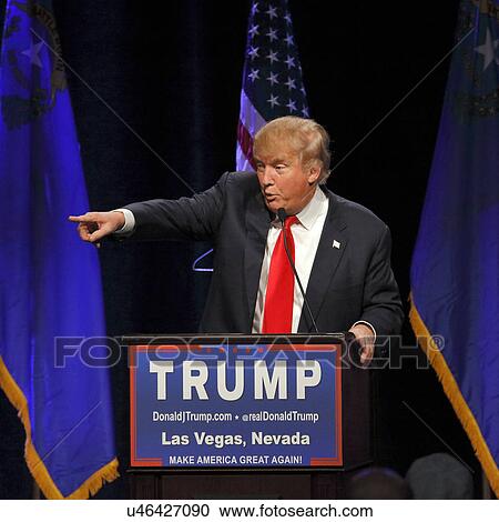 Stock Image - LAS VEGAS NEVADA, DECEMBER 14, 2015: Republican presidential candidate Donald Trump points at campaign event at Westgate Las Vegas Resort & Casino the day before the CNN Republican Presidential Debate. Fotosearch