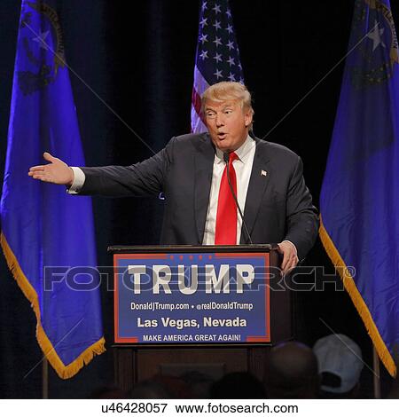 Stock Photo - LAS VEGAS NEVADA, DECEMBER 14, 2015: Republican presidential candidate Donald Trump points at campaign event at Westgate Las Vegas Resort & Casino the day before the CNN Republican Presidential Debate. Fotosearch