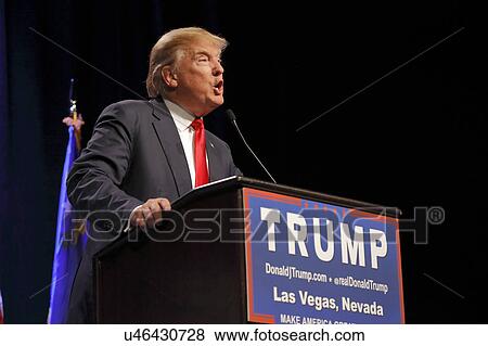 Stock Photo - LAS VEGAS NEVADA, DECEMBER 14, 2015: Republican presidential candidate Donald Trump speaks at campaign event at Westgate Las Vegas Resort & Casino the day before the CNN Republican Presidential Debate. Fotosearch