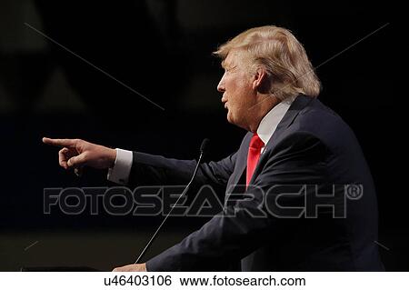 Stock Photograph - LAS VEGAS NEVADA, DECEMBER 14, 2015: Republican presidential candidate Donald Trump points at campaign event at Westgate Las Vegas Resort & Casino the day before the CNN Republican Presidential Debate. Fotosearch