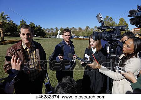 Picture - LAS VEGAS, NEVADA, DECEMBER 17, 2015: Republican Presidential candidate Sen. Ted Cruz, R-Texas, interviewed at Presidential rally at Siena Community Ballroom, Las Vegas, NV. Fotosearch