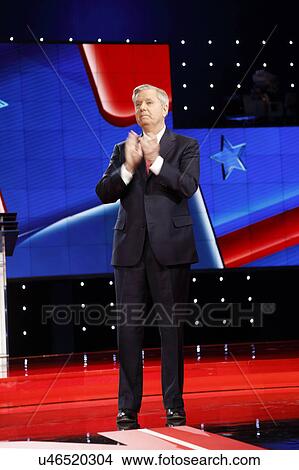 Picture - LAS VEGAS, NV, Dec 15, 2015, South Carolina Senator Lindsay Graham claps at CNN Republican presidential debate at The Venetian Resort and Casino, Las Vegas, NV. Fotosearch